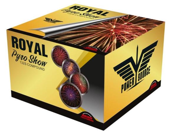 Royal Pyro Show, 132 Schuss, NEM: 1710g, Kaliber 25mm, Brenndauer ca. 90 Sekunden